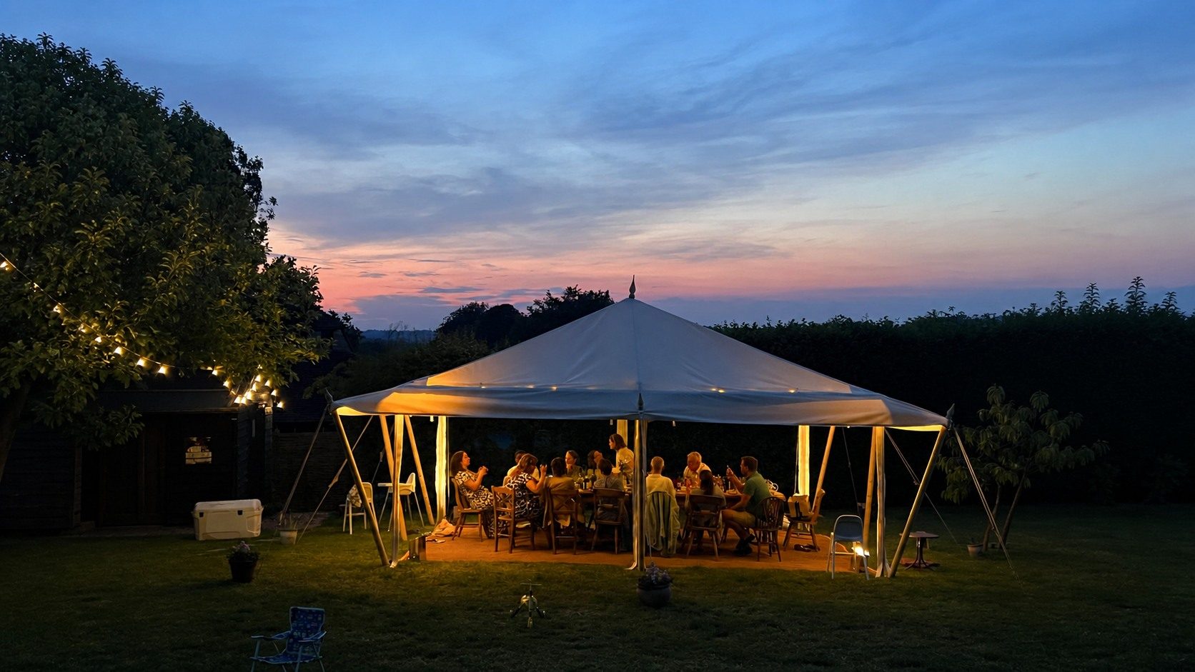 Tea Rose tent at dusk