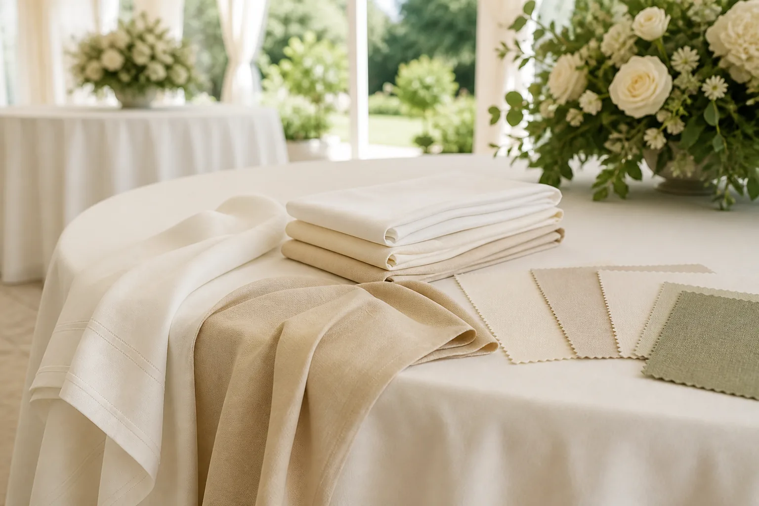 Premium white, ivory and champagne event linen